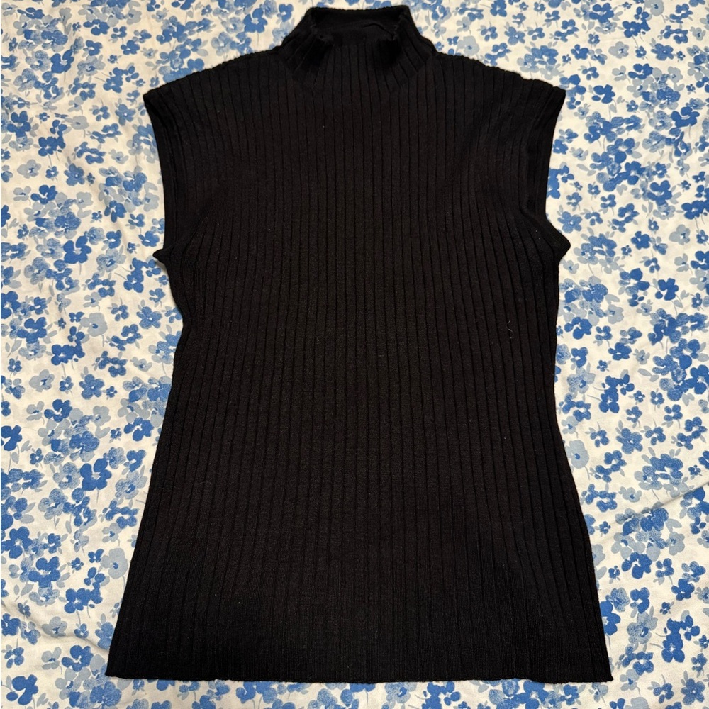 Ribbed Mock Neck Cap Sleeve Sweater